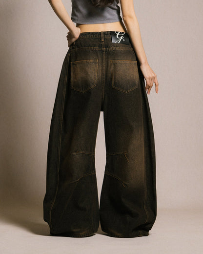 GROCERY ACID WASHED BARREL JEANS/ BROWN - GROGROCERY