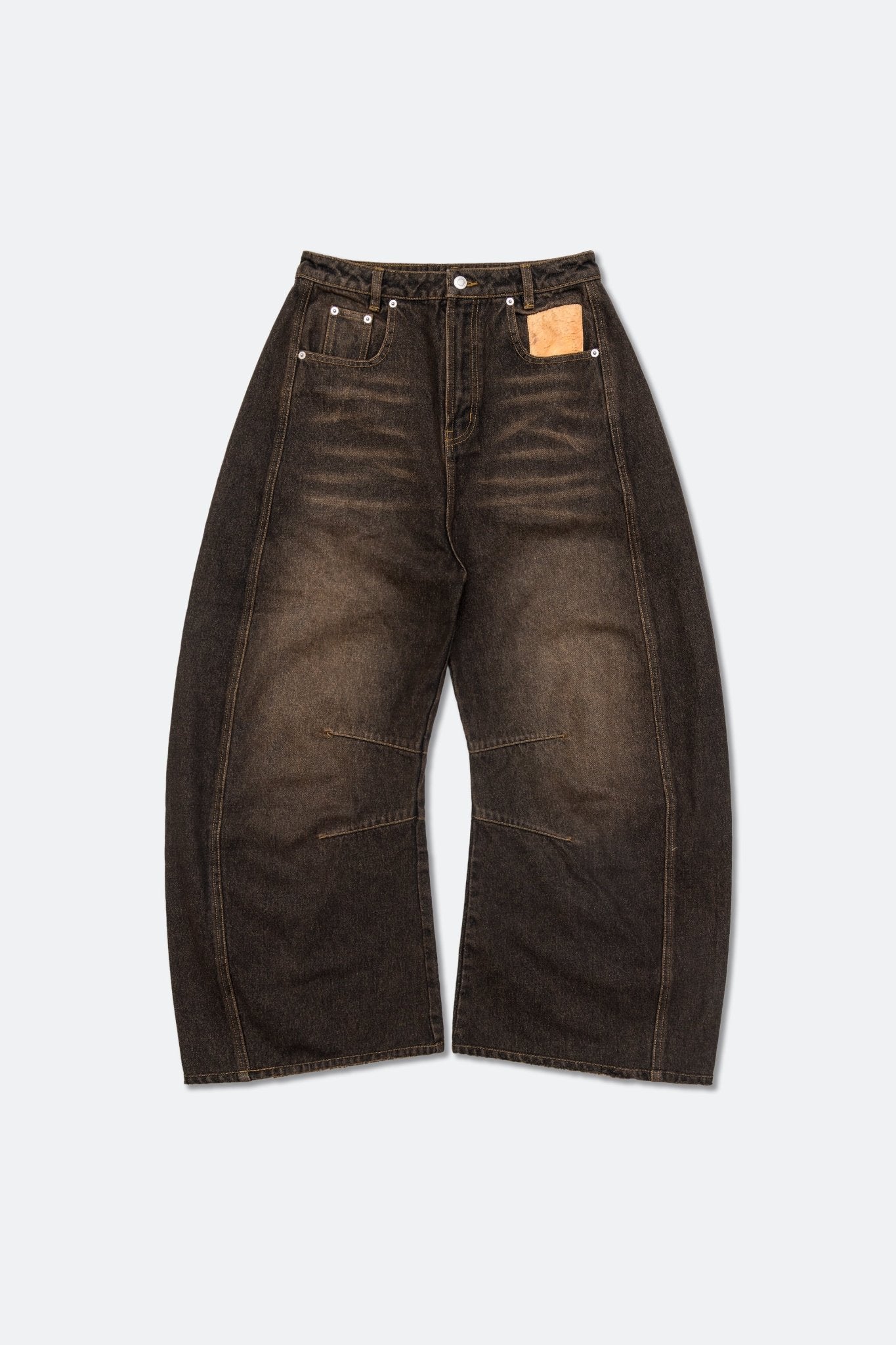 GROCERY ACID WASHED BARREL JEANS/ BROWN - GROGROCERY