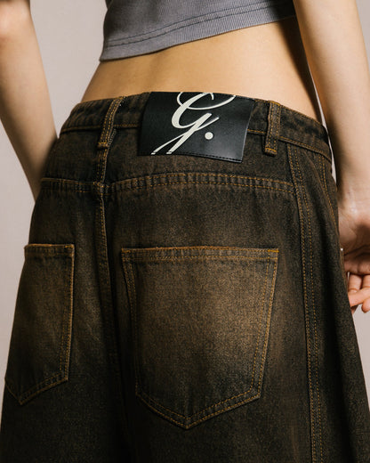 GROCERY ACID WASHED BARREL JEANS/ BROWN - GROGROCERY