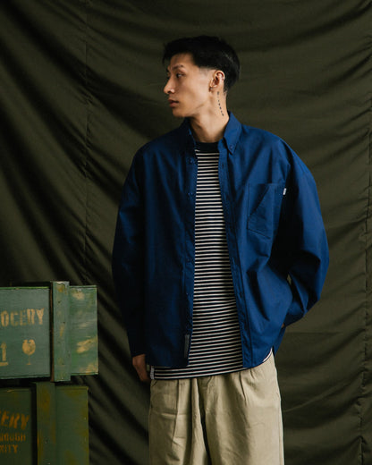 GROCERY ASYMMETRIC POCKET OXFORD SHIRT/ BLUE - GROGROCERY