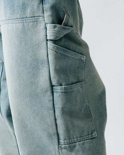 GROCERY BAGGY DOUBLE KNEE WASHED DENIM JEANS/ LIGHT BLUE - GROGROCERY