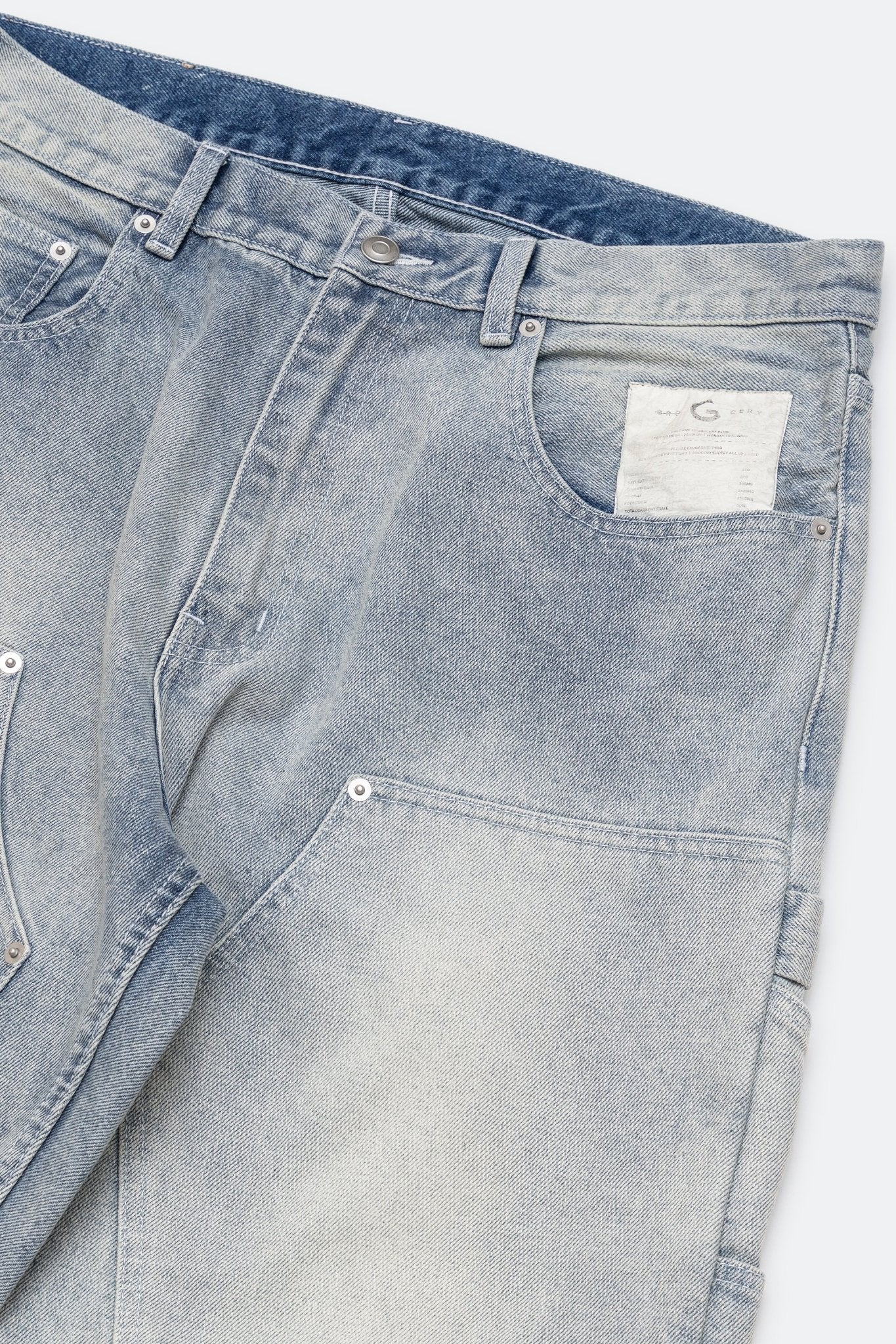 GROCERY BAGGY DOUBLE KNEE WASHED DENIM JEANS/ LIGHT BLUE - GROGROCERY