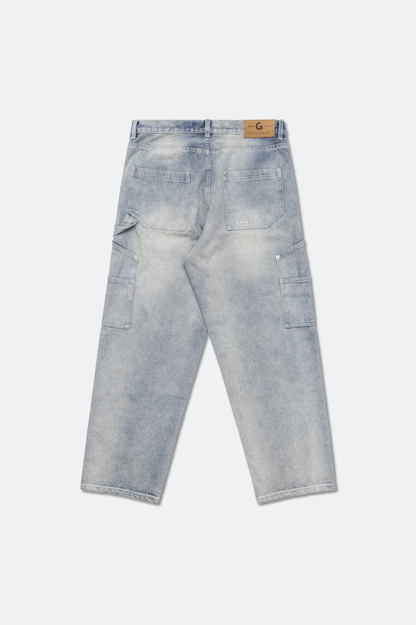 GROCERY BAGGY DOUBLE KNEE WASHED DENIM JEANS/ LIGHT BLUE - GROGROCERY