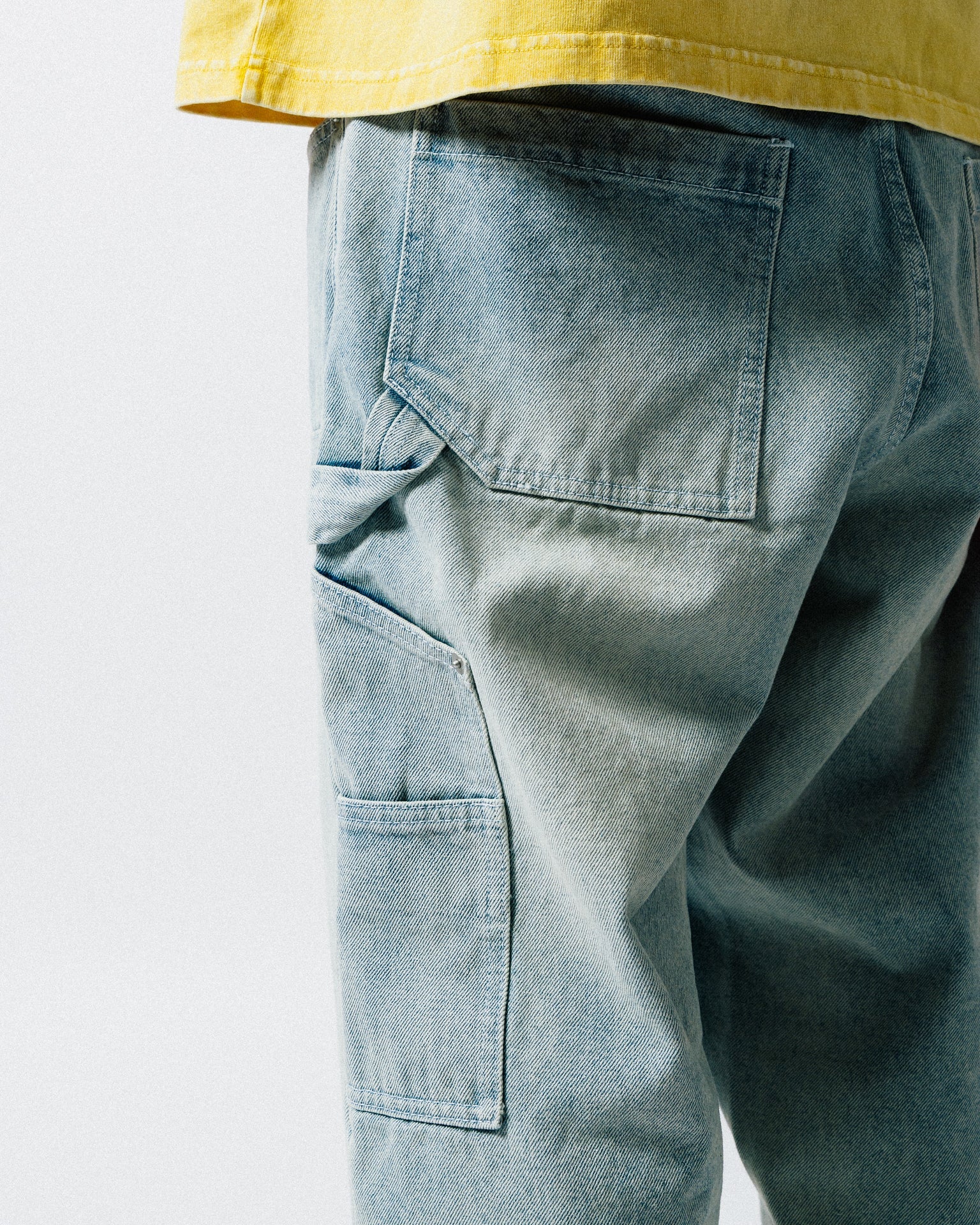 GROCERY BAGGY DOUBLE KNEE WASHED DENIM JEANS/ LIGHT BLUE - GROGROCERY