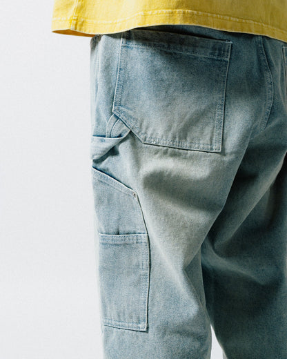 GROCERY BAGGY DOUBLE KNEE WASHED DENIM JEANS/ LIGHT BLUE - GROGROCERY