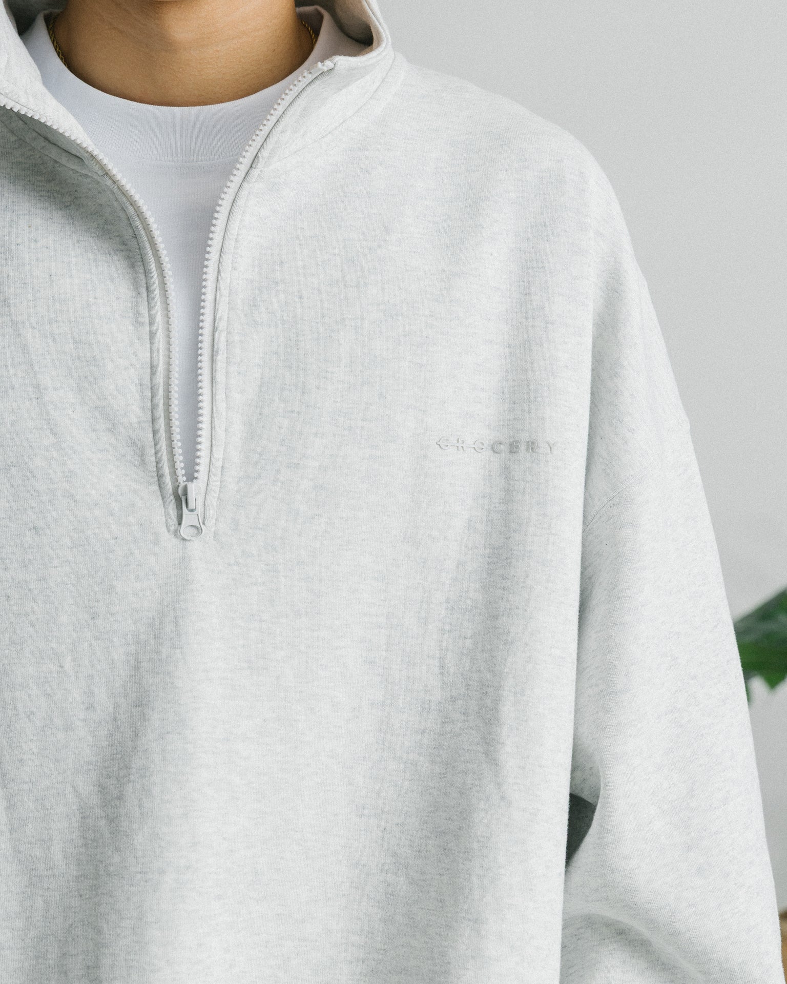 GROCERY BASIC HALF ZIP SWEATER/ HEATHER GREY - GROGROCERY