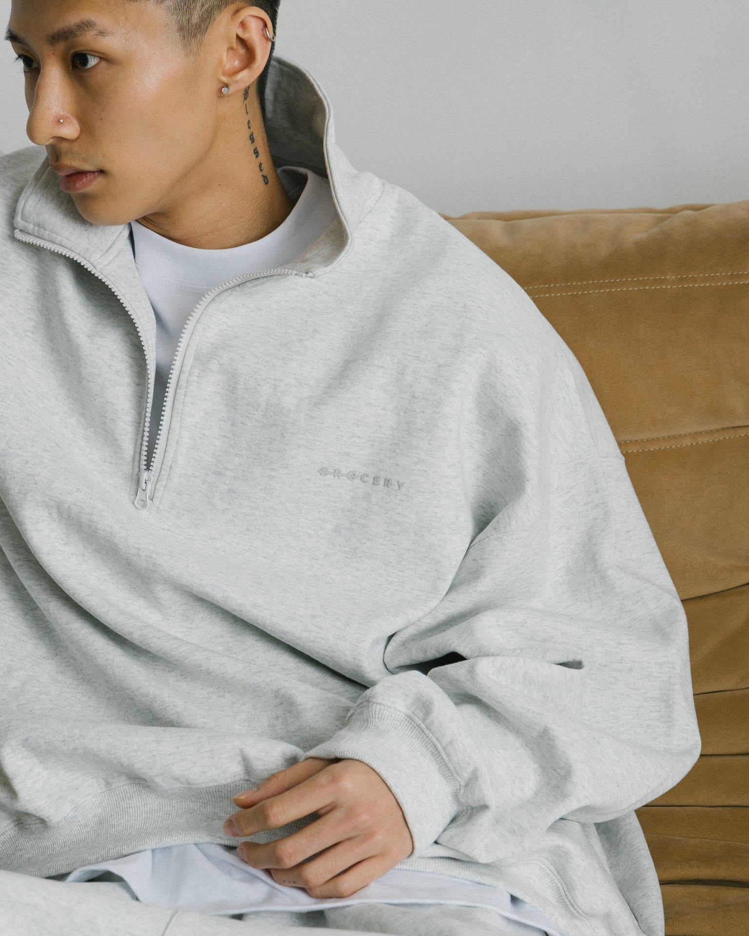 GROCERY BASIC HALF ZIP SWEATER/ HEATHER GREY - GROGROCERY