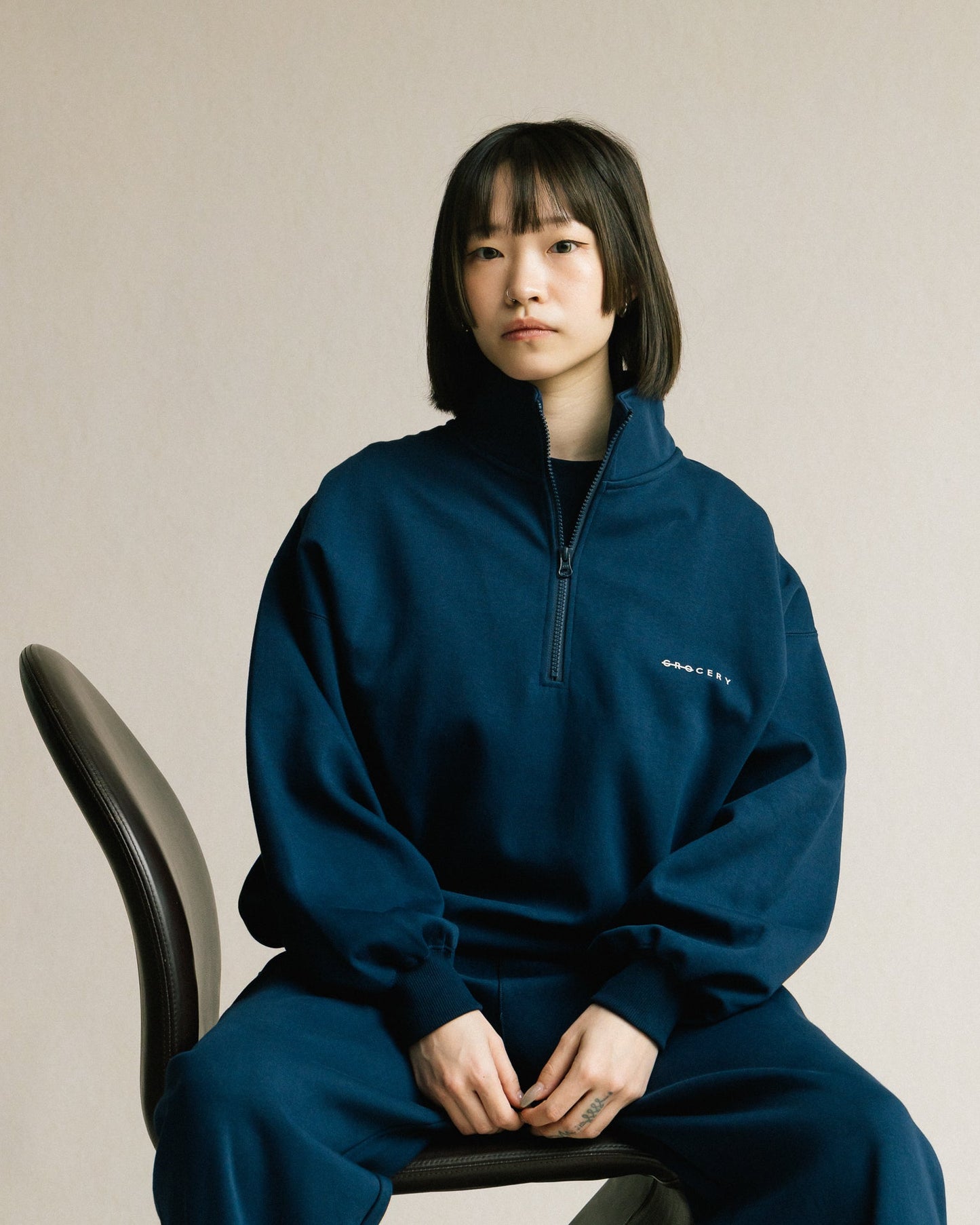 GROCERY BASIC HALF ZIP SWEATER/ NAVY - GROGROCERY