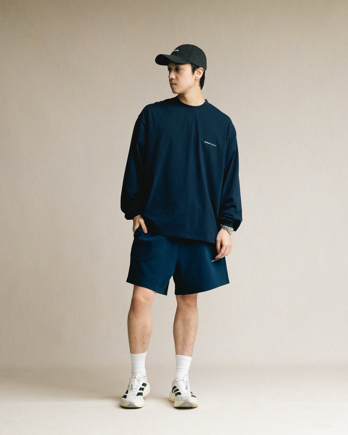 GROCERY BASIC SWEAT SHORTS/ NAVY - GROGROCERY
