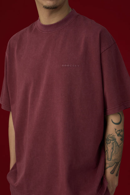 GROCERY BASIC WASHED BOXY TEE/ BURGUNDY - GROGROCERY