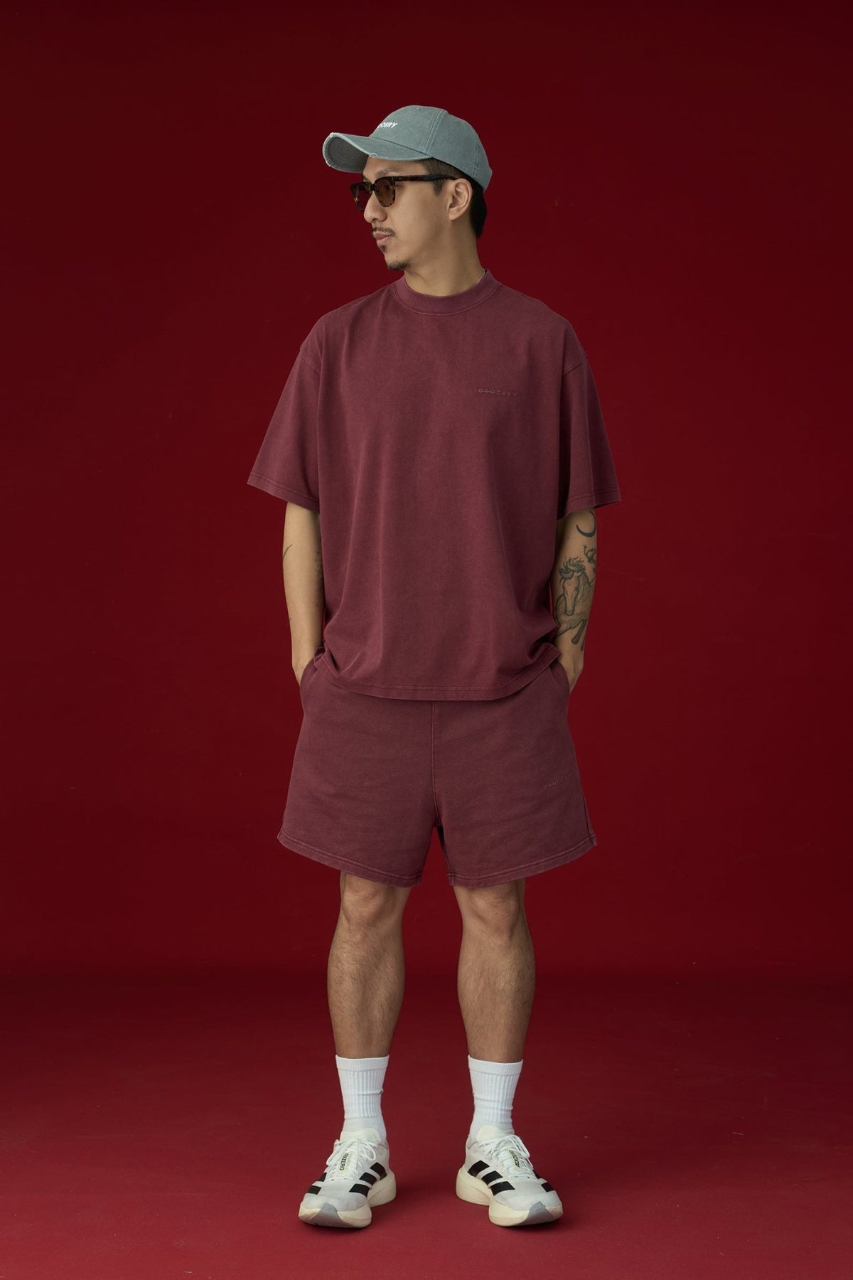 GROCERY BASIC WASHED BOXY TEE/ BURGUNDY - GROGROCERY