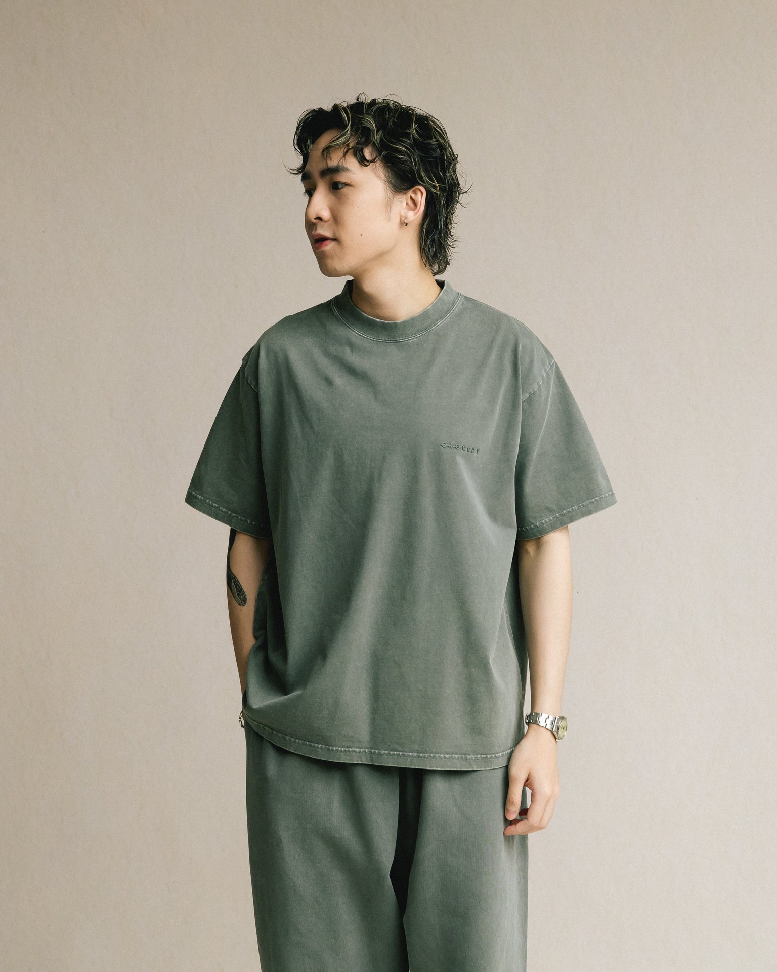 GROCERY BASIC WASHED BOXY TEE/ HUNTER GREEN - GROGROCERY