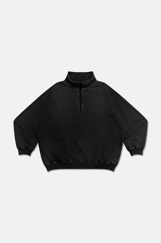 GROCERY BASIC WASHED HALF ZIP SWEATER/ BLACK - GROGROCERY