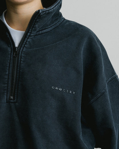 GROCERY BASIC WASHED HALF ZIP SWEATER/ BLACK - GROGROCERY