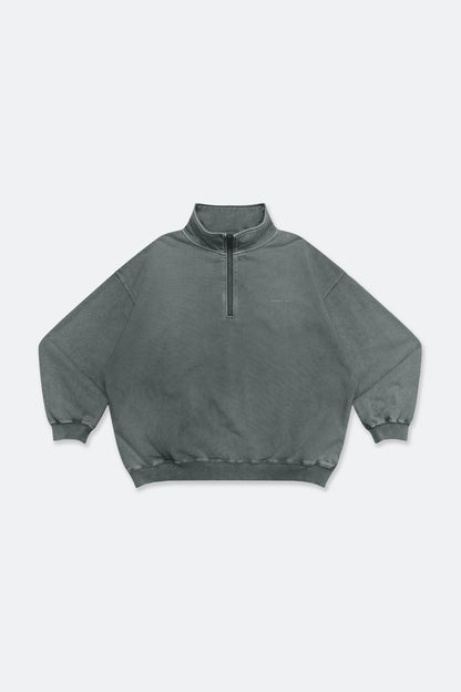 GROCERY BASIC WASHED HALF ZIP SWEATER/ GREY - GROGROCERY