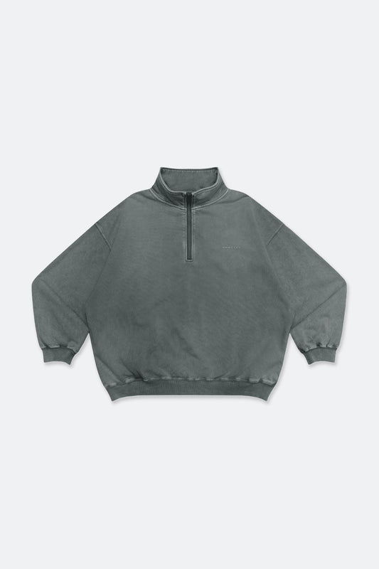 GROCERY BASIC WASHED HALF ZIP SWEATER/ GREY - GROGROCERY