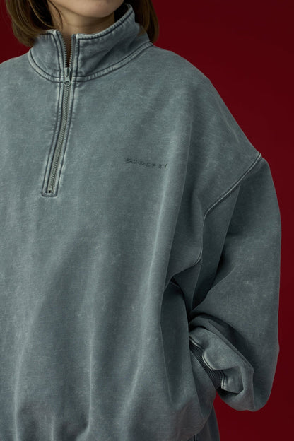 GROCERY BASIC WASHED HALF ZIP SWEATER/ GREY - GROGROCERY