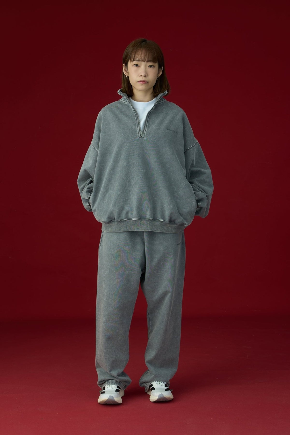 GROCERY BASIC WASHED HALF ZIP SWEATER/ GREY - GROGROCERY