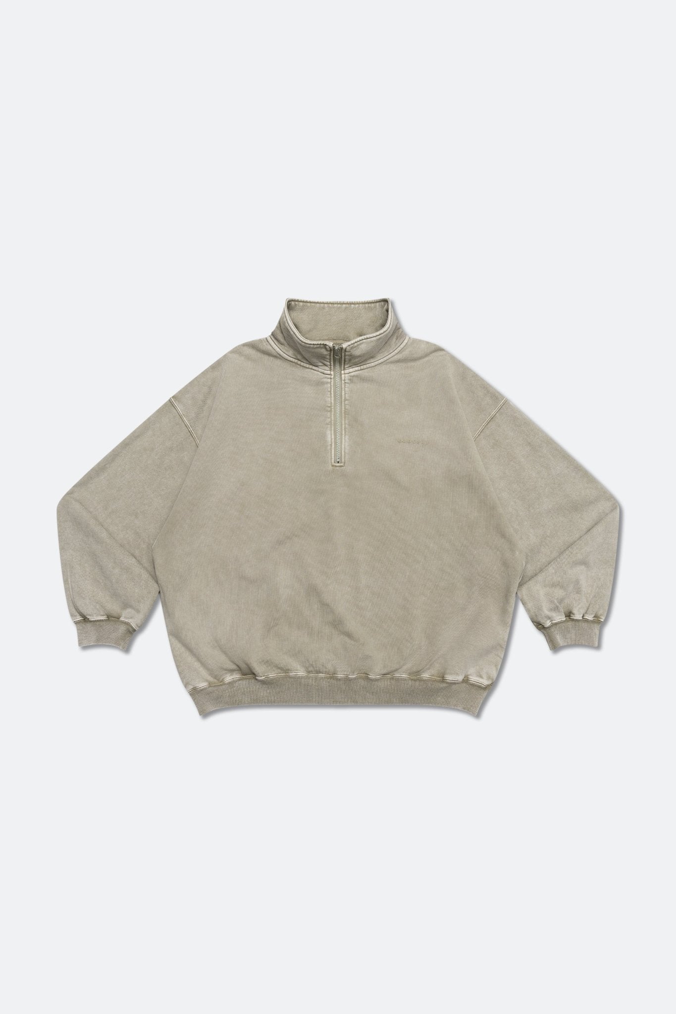 GROCERY BASIC WASHED HALF ZIP SWEATER/ GREY OLIVE - GROGROCERY