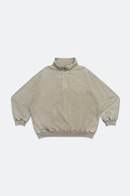 GROCERY BASIC WASHED HALF ZIP SWEATER/ GREY OLIVE - GROGROCERY