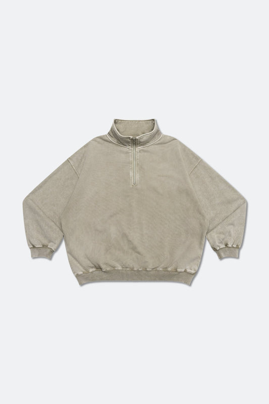 GROCERY BASIC WASHED HALF ZIP SWEATER/ GREY OLIVE - GROGROCERY