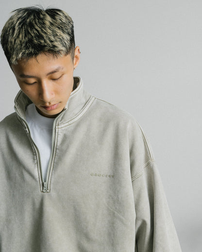 GROCERY BASIC WASHED HALF ZIP SWEATER/ GREY OLIVE - GROGROCERY