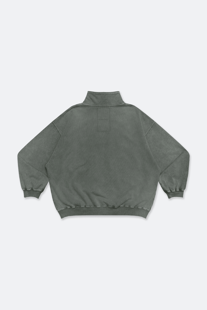 GROCERY BASIC WASHED HALF ZIP SWEATER/ HUNTER GREEN - GROGROCERY
