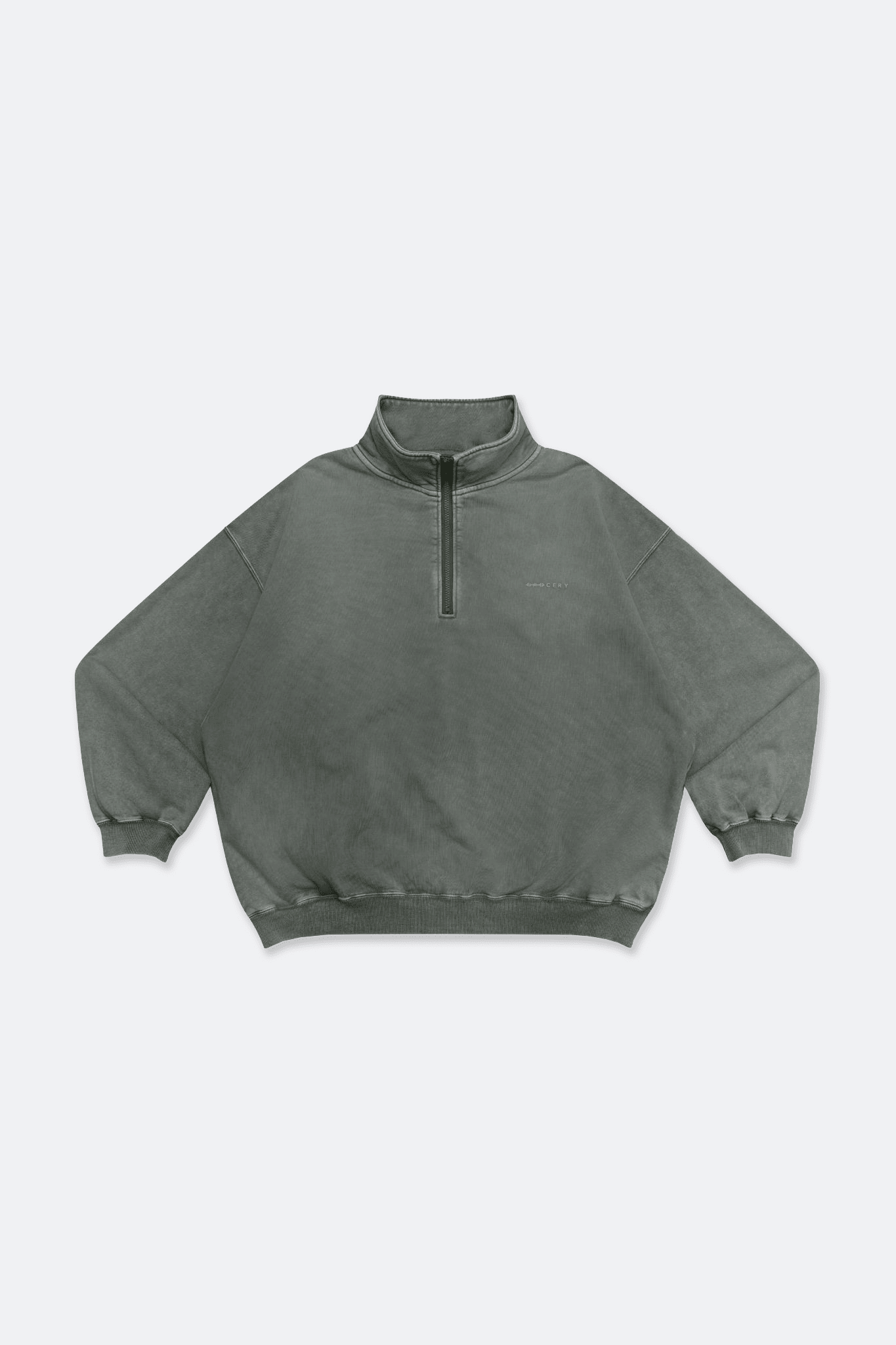 GROCERY BASIC WASHED HALF ZIP SWEATER/ HUNTER GREEN - GROGROCERY