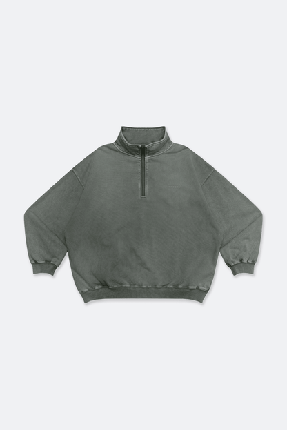 GROCERY BASIC WASHED HALF ZIP SWEATER/ HUNTER GREEN - GROGROCERY