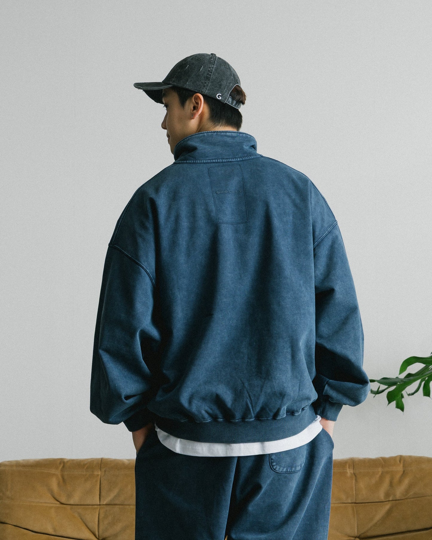 GROCERY BASIC WASHED HALF ZIP SWEATER/ NAVY - GROGROCERY