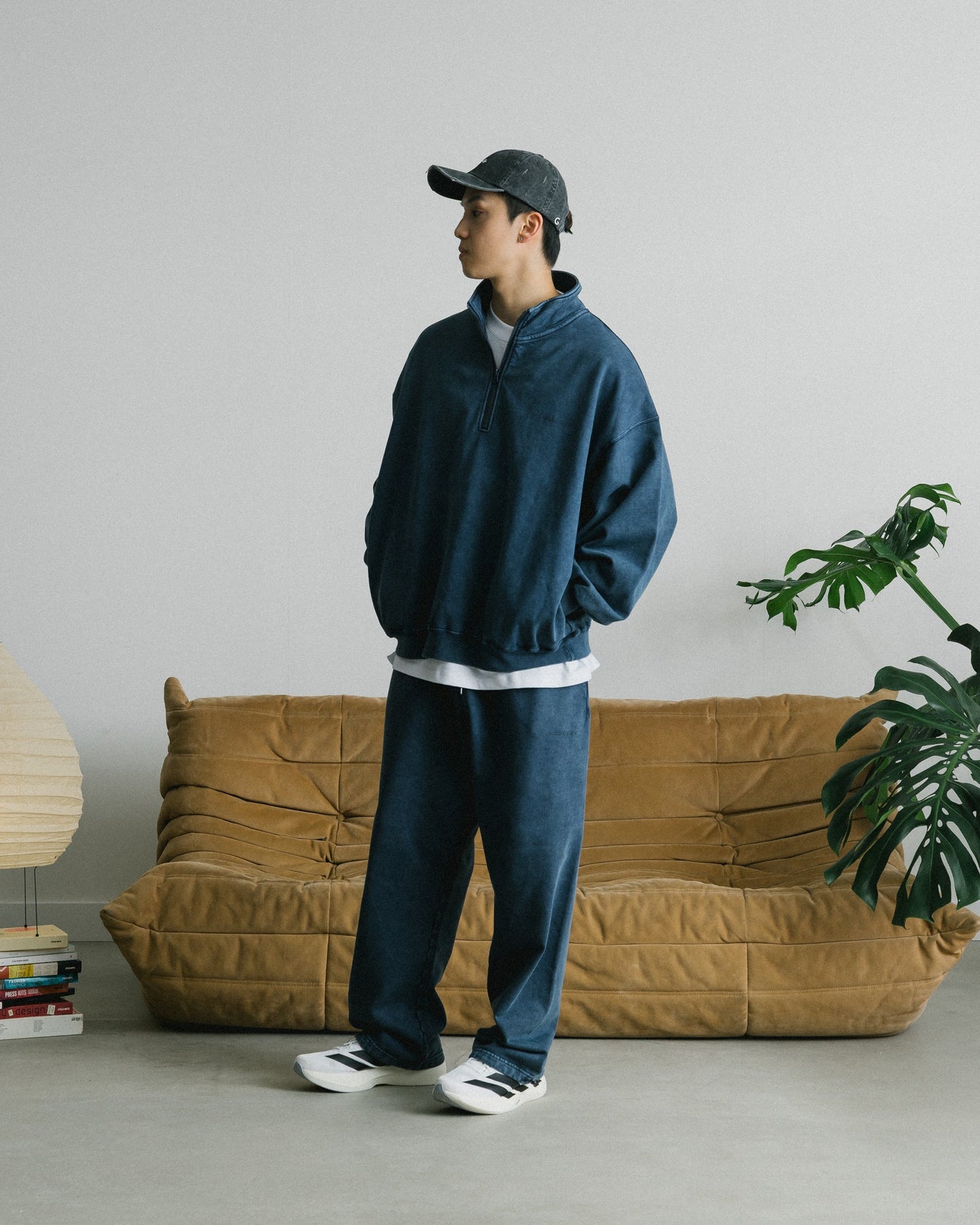 GROCERY BASIC WASHED HALF ZIP SWEATER/ NAVY - GROGROCERY
