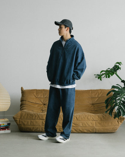 GROCERY BASIC WASHED HALF ZIP SWEATER/ NAVY - GROGROCERY