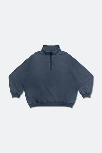 GROCERY BASIC WASHED HALF ZIP SWEATER/ NAVY - GROGROCERY