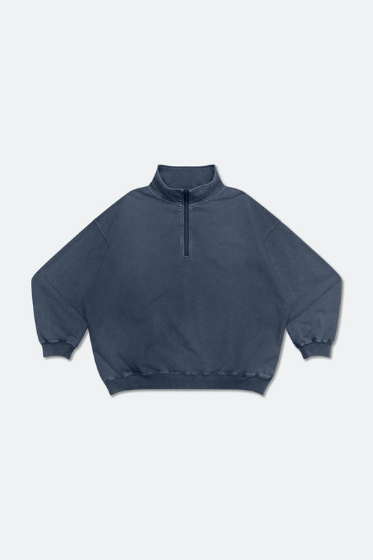 GROCERY BASIC WASHED HALF ZIP SWEATER/ NAVY - GROGROCERY