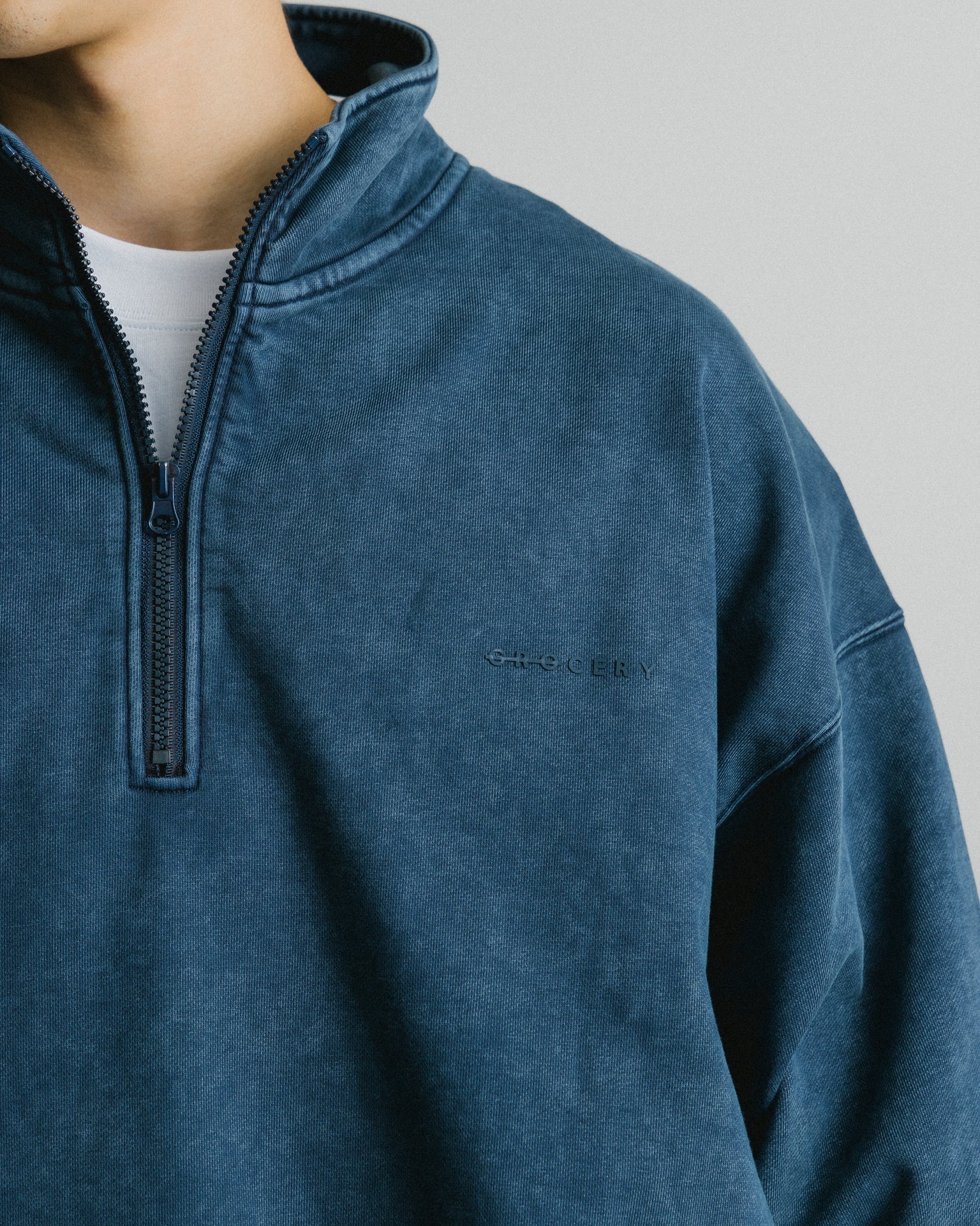 GROCERY BASIC WASHED HALF ZIP SWEATER/ NAVY - GROGROCERY