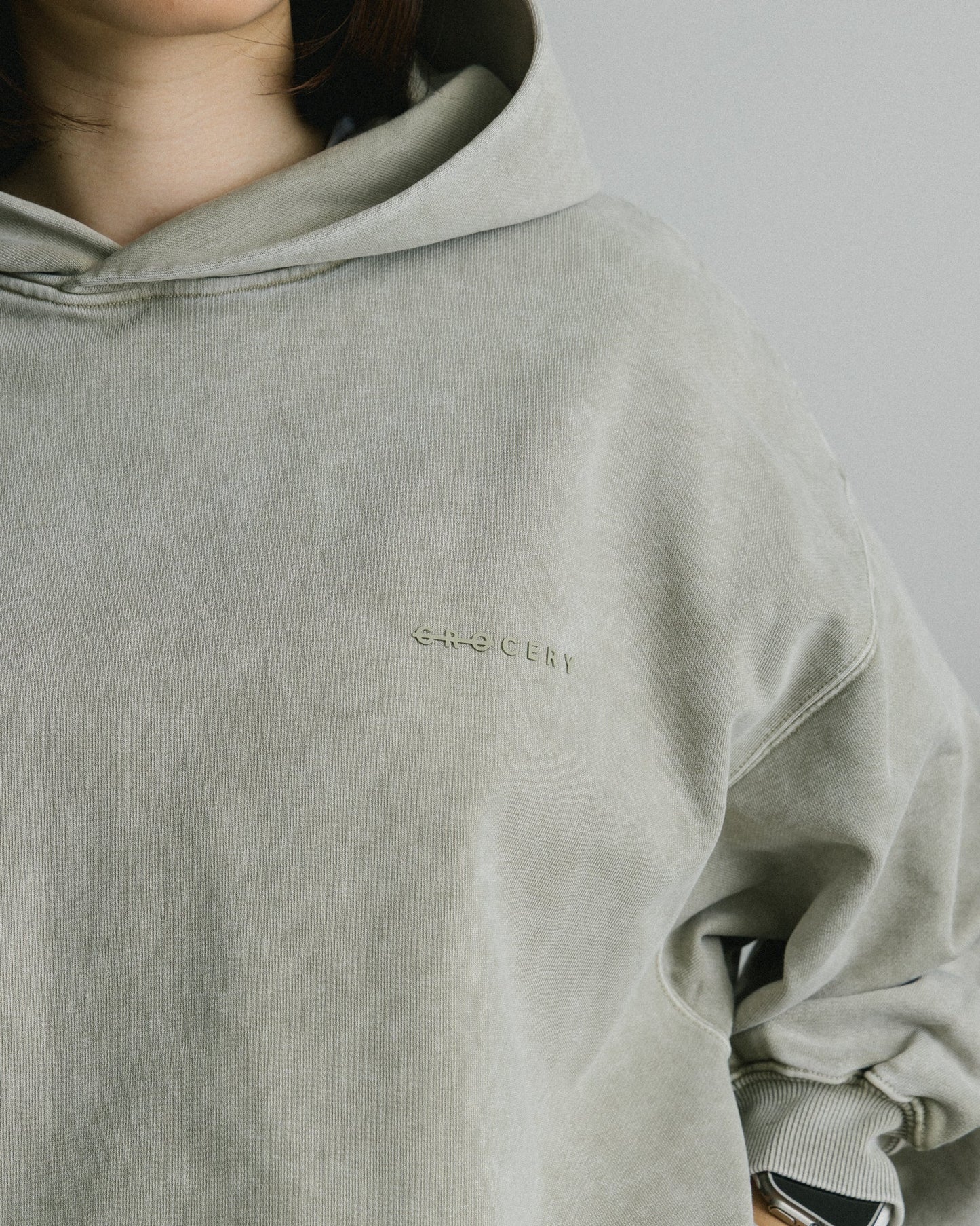 GROCERY BASIC WASHED HOODIE/ GREY OLIVE - GROGROCERY