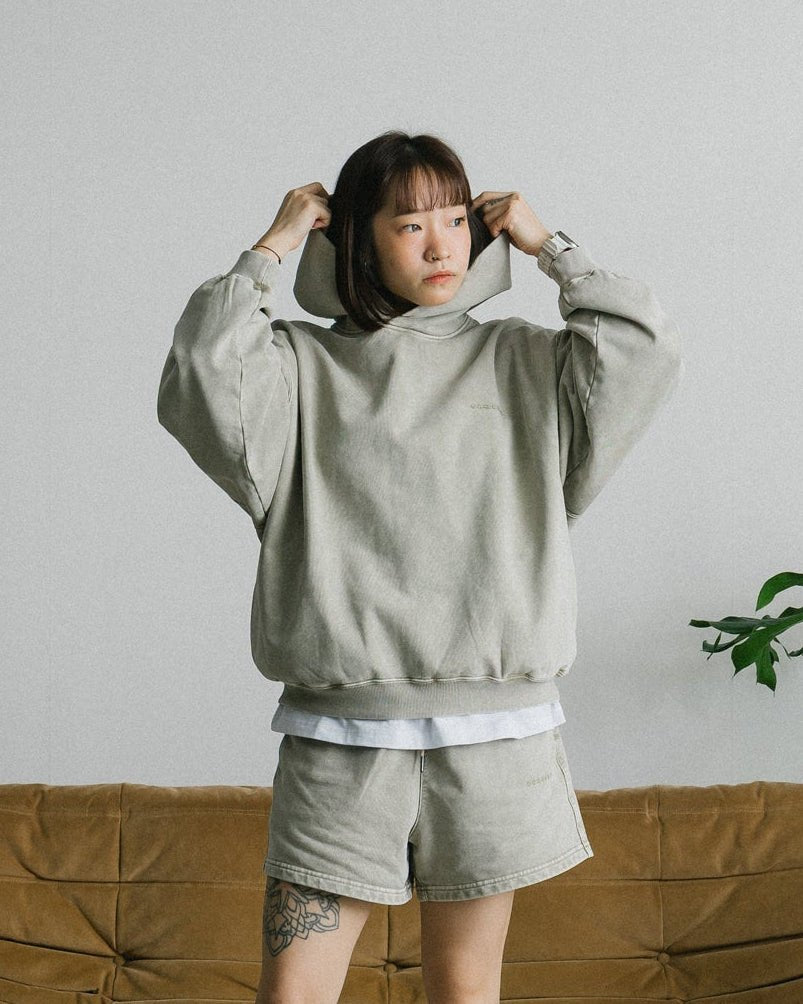 GROCERY BASIC WASHED HOODIE/ GREY OLIVE - GROGROCERY