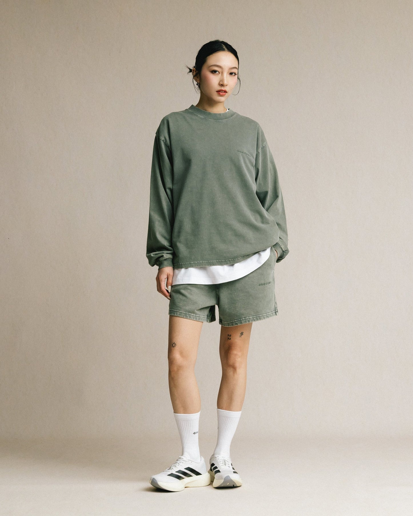 GROCERY BASIC WASHED LONG TOP/ HUNTER GREEN - GROGROCERY