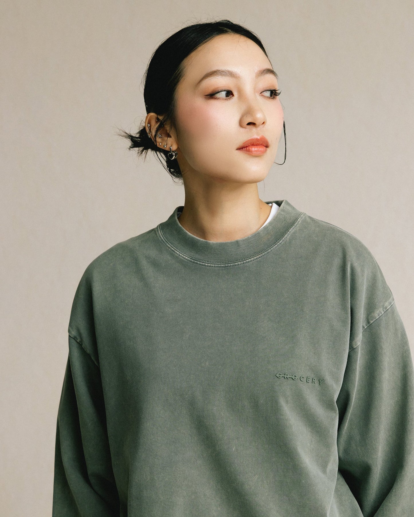 GROCERY BASIC WASHED LONG TOP/ HUNTER GREEN - GROGROCERY