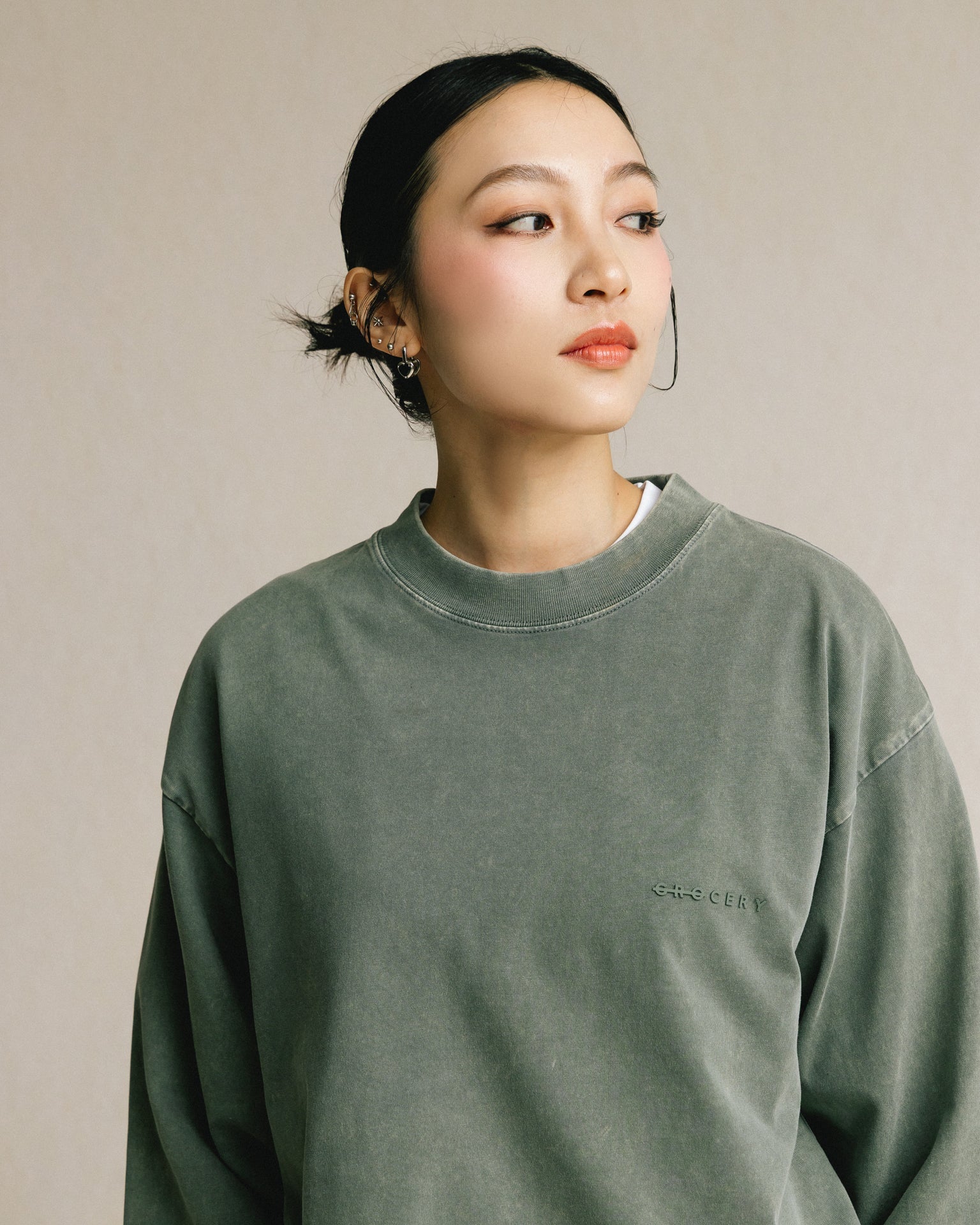 GROCERY BASIC WASHED LONG TOP/ HUNTER GREEN - GROGROCERY