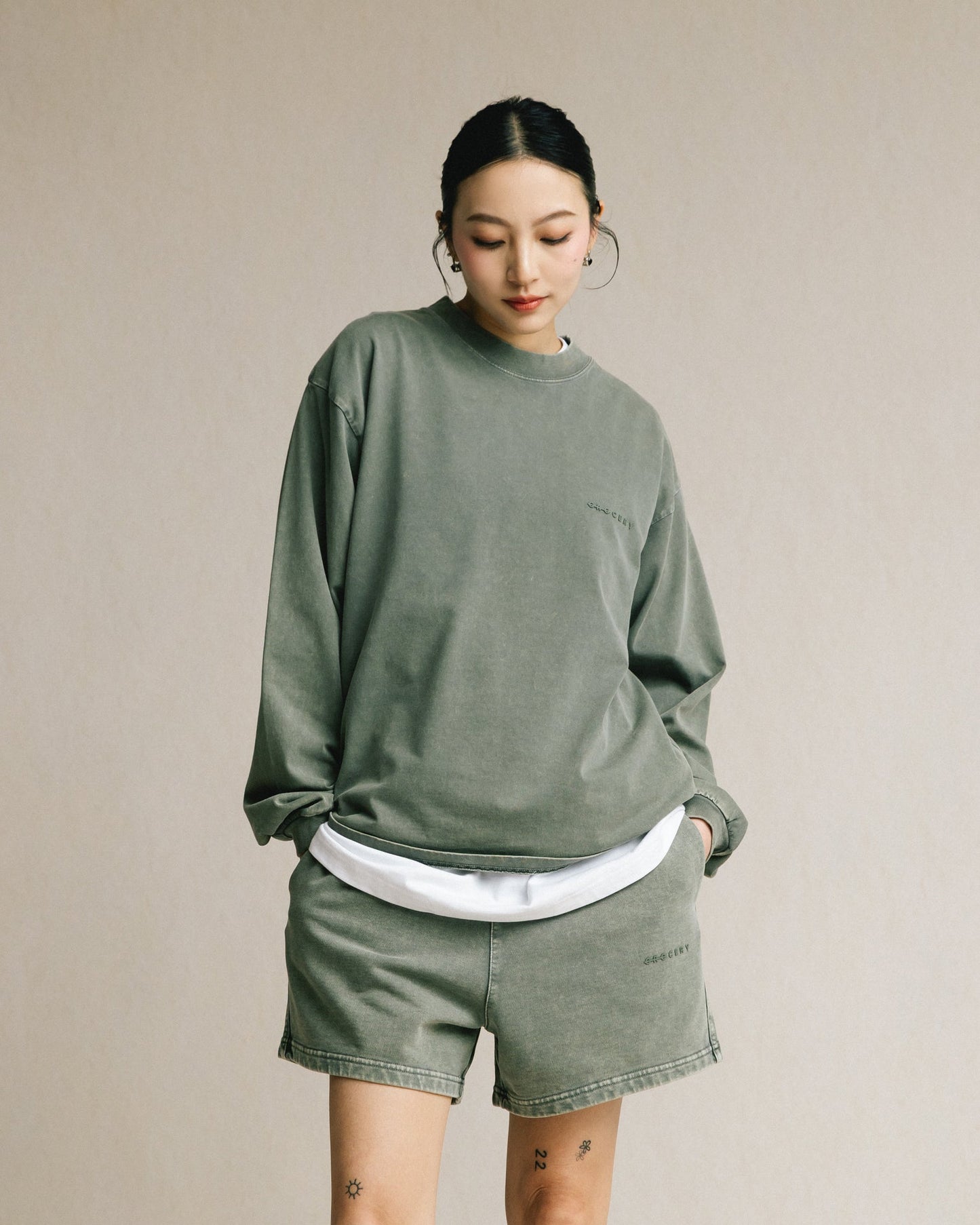 GROCERY BASIC WASHED LONG TOP/ HUNTER GREEN - GROGROCERY
