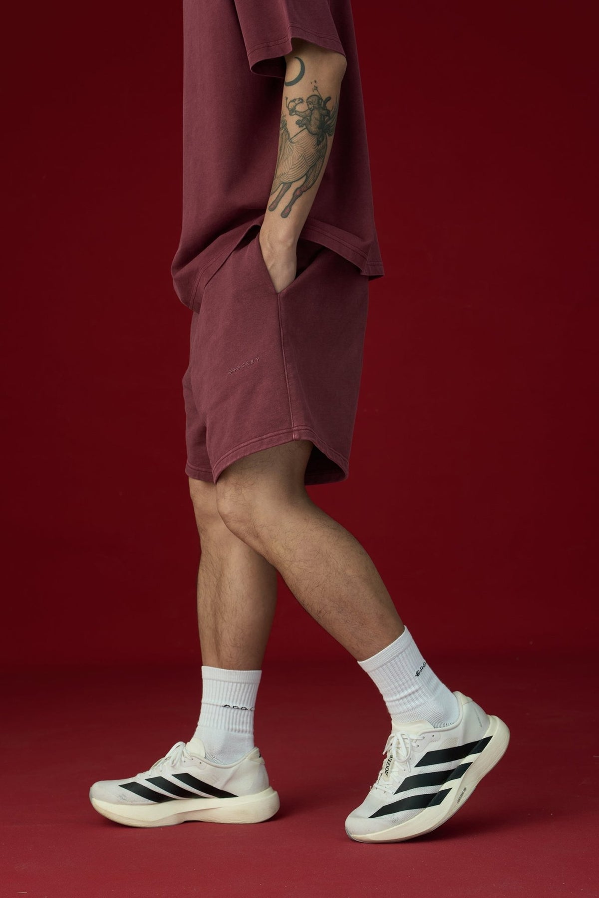 GROCERY BASIC WASHED SWEAT SHORTS/ BURGUNDY - GROGROCERY