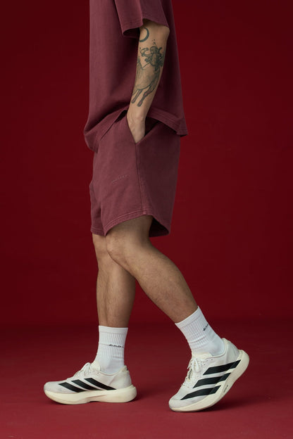 GROCERY BASIC WASHED SWEAT SHORTS/ BURGUNDY - GROGROCERY