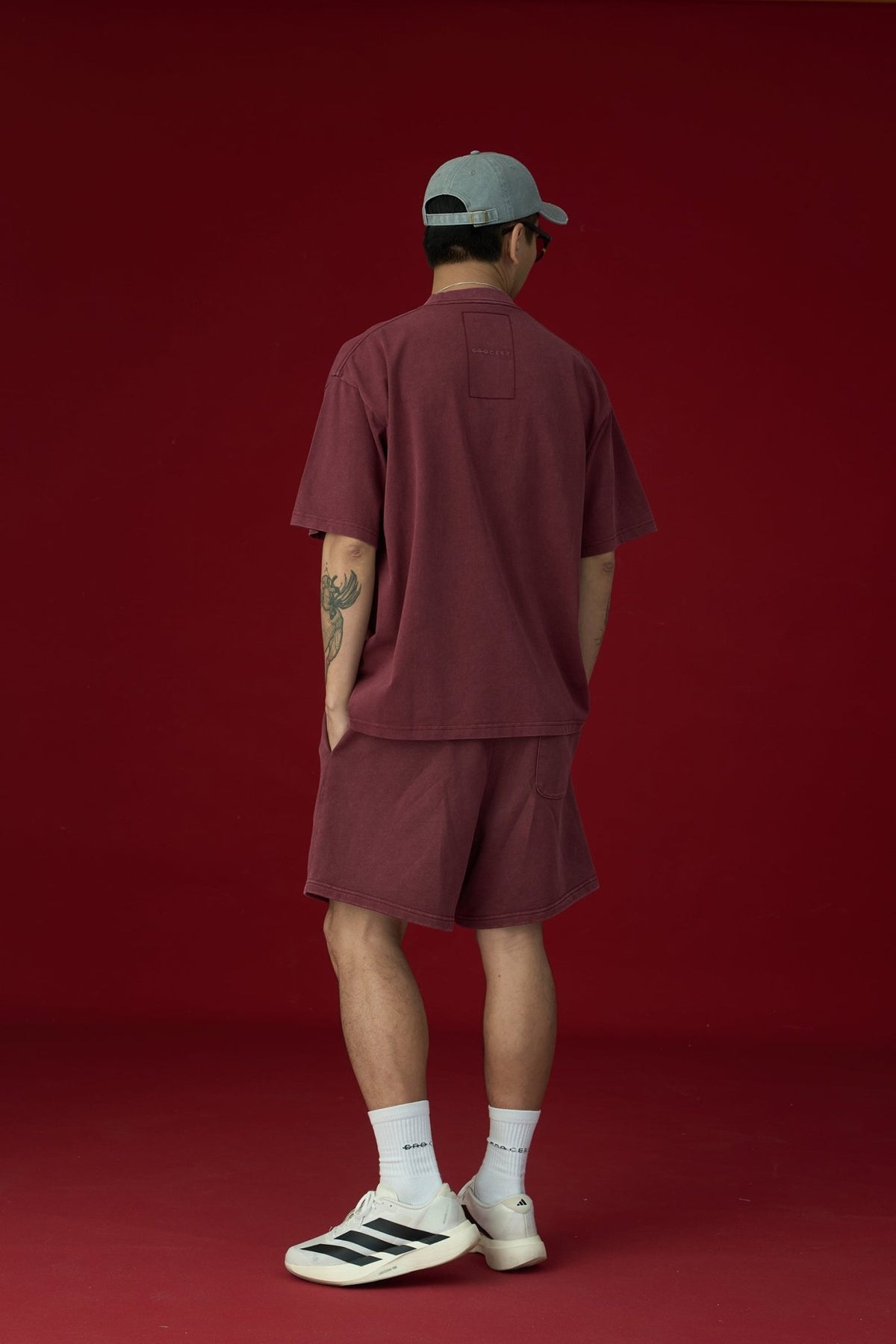 GROCERY BASIC WASHED SWEAT SHORTS/ BURGUNDY - GROGROCERY