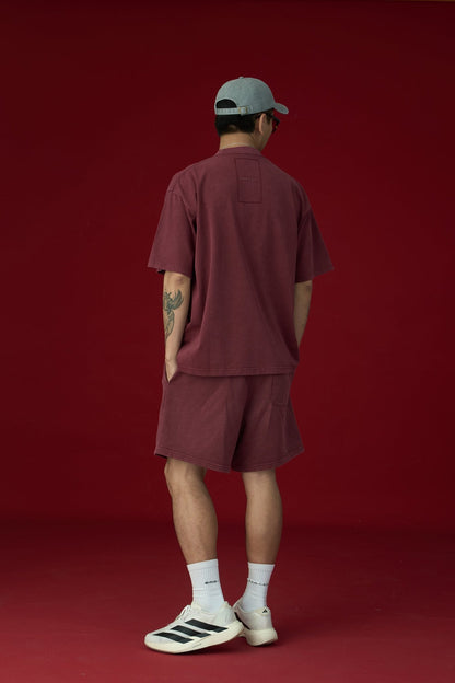 GROCERY BASIC WASHED SWEAT SHORTS/ BURGUNDY - GROGROCERY