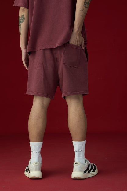 GROCERY BASIC WASHED SWEAT SHORTS/ BURGUNDY - GROGROCERY