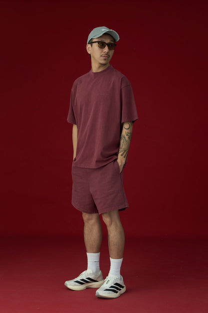 GROCERY BASIC WASHED SWEAT SHORTS/ BURGUNDY - GROGROCERY