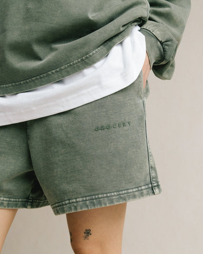 GROCERY BASIC WASHED SWEAT SHORTS/ HUNTER GREEN - GROGROCERY