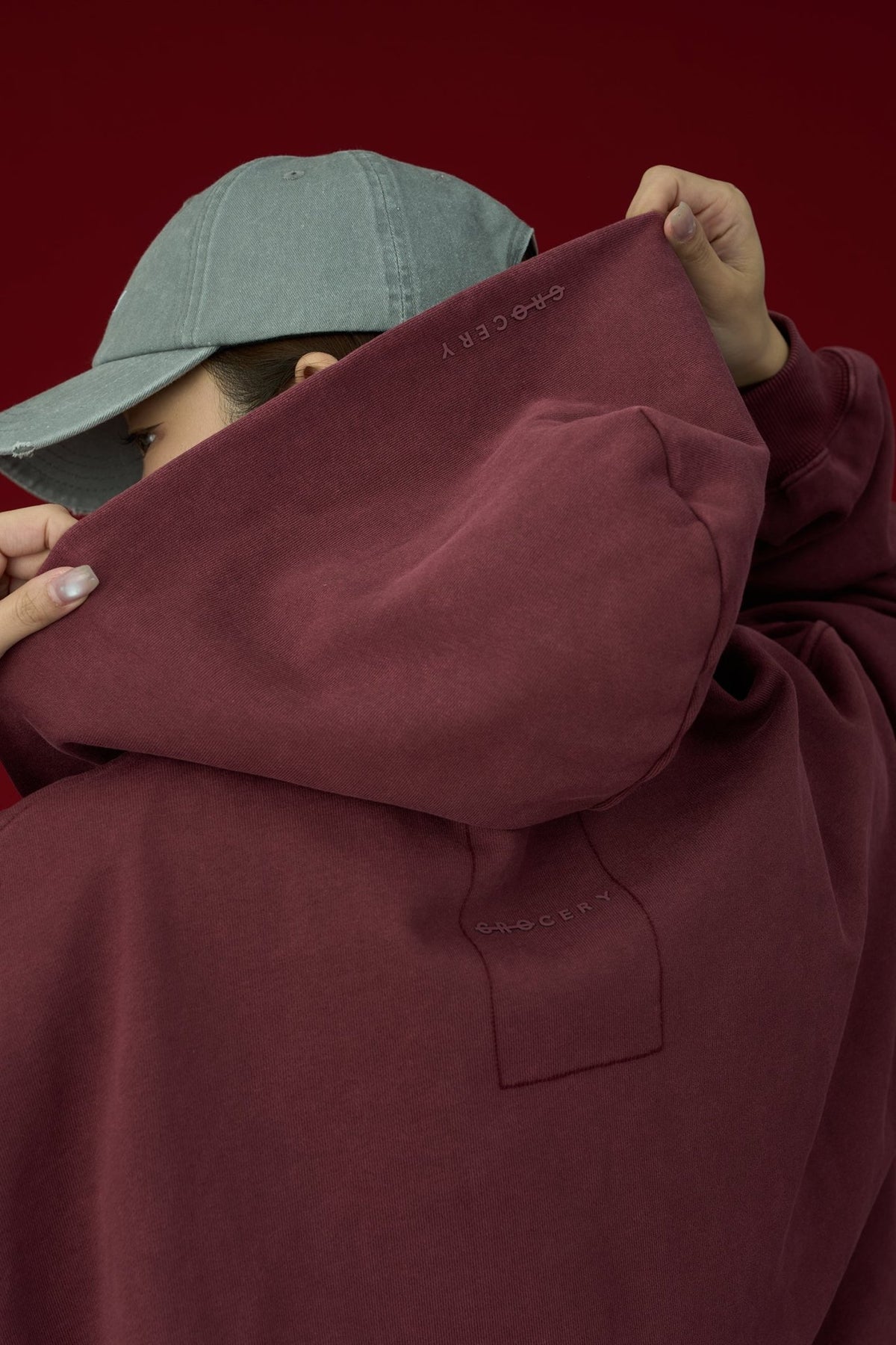 GROCERY BASIC WASHED ZIP UP HOODIE/ BURGUNDY - GROGROCERY