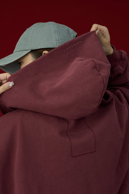 GROCERY BASIC WASHED ZIP UP HOODIE/ BURGUNDY - GROGROCERY